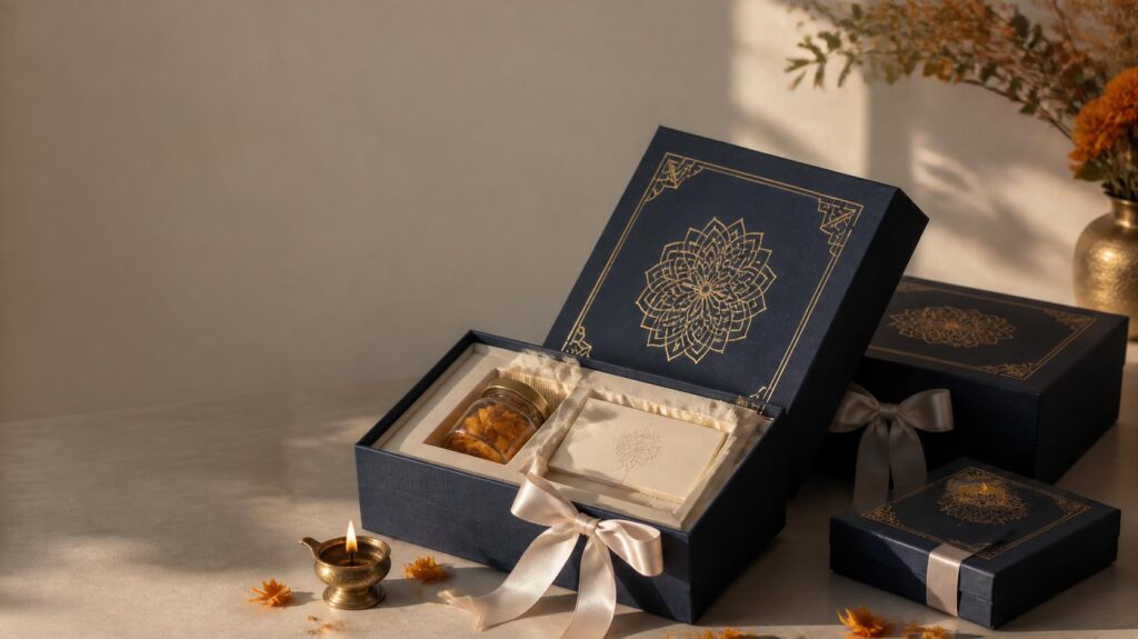 Corporate Diwali gift boxes with a diya